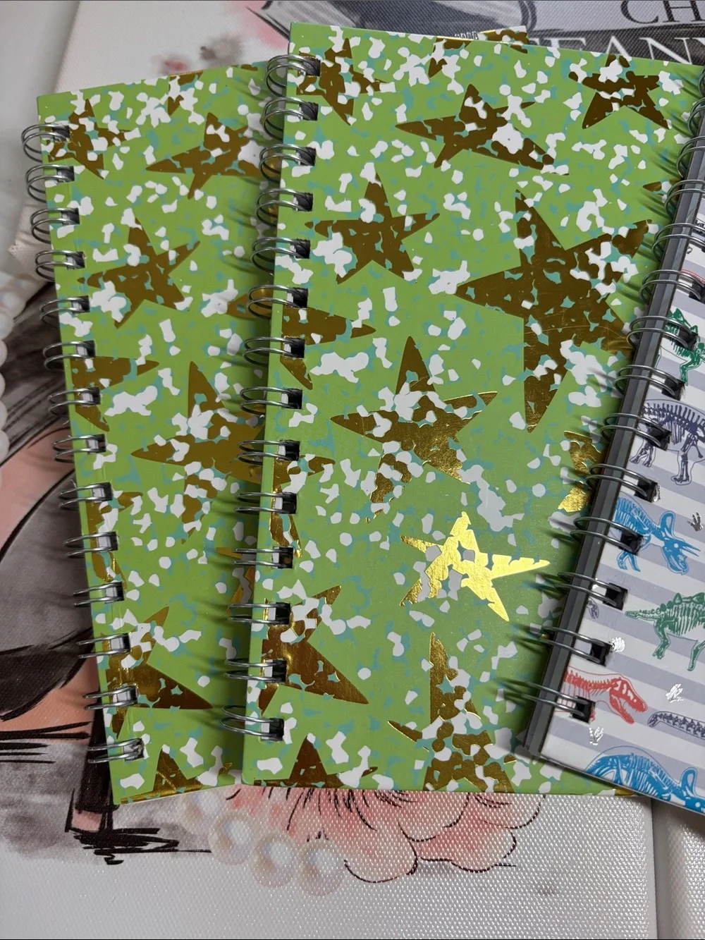 4 Spiral Hardcover Notebook Carnets - Assorted Green & Multicolor Dinosaur Cover